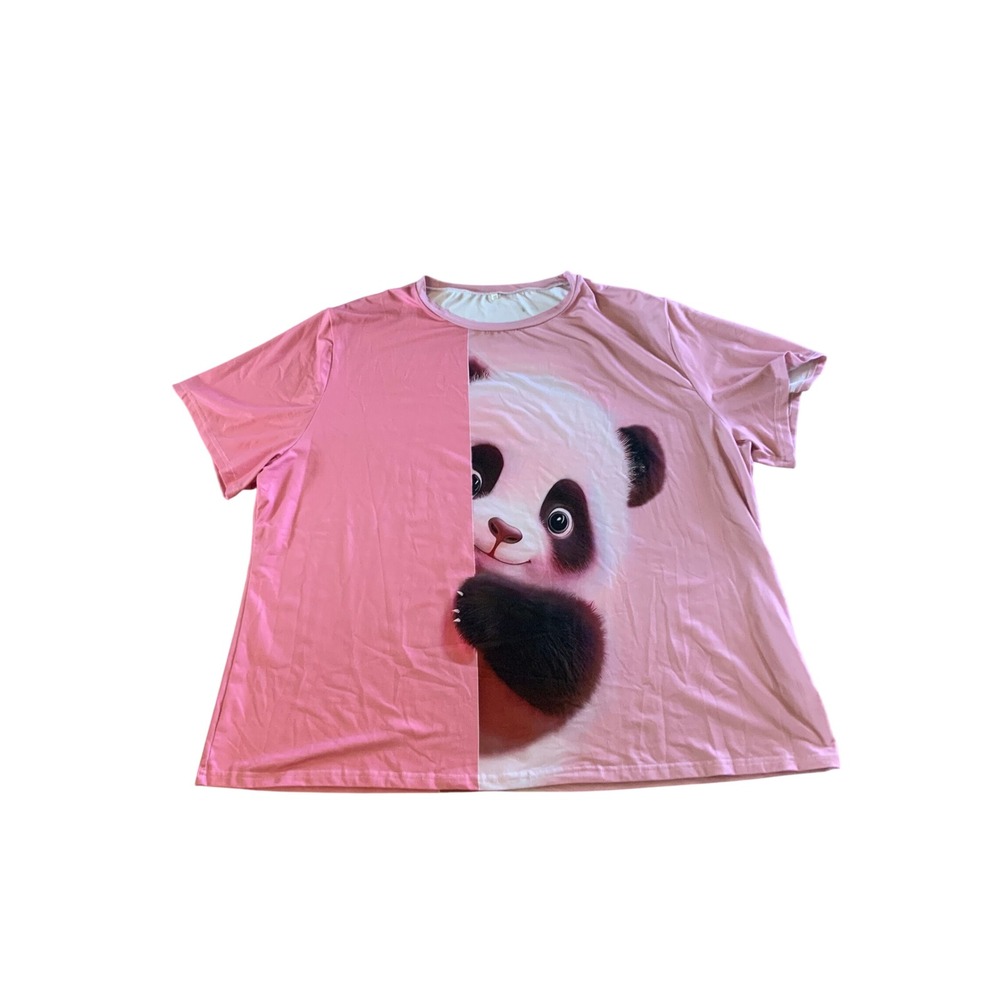 Womens Pink Peeking Panda Graphic T-Shirt Short Sleeve Oversized Top 6XL - Picture 1 of 3